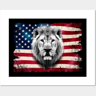 American flag and lion 4th of July USA Patriotic Posters and Art